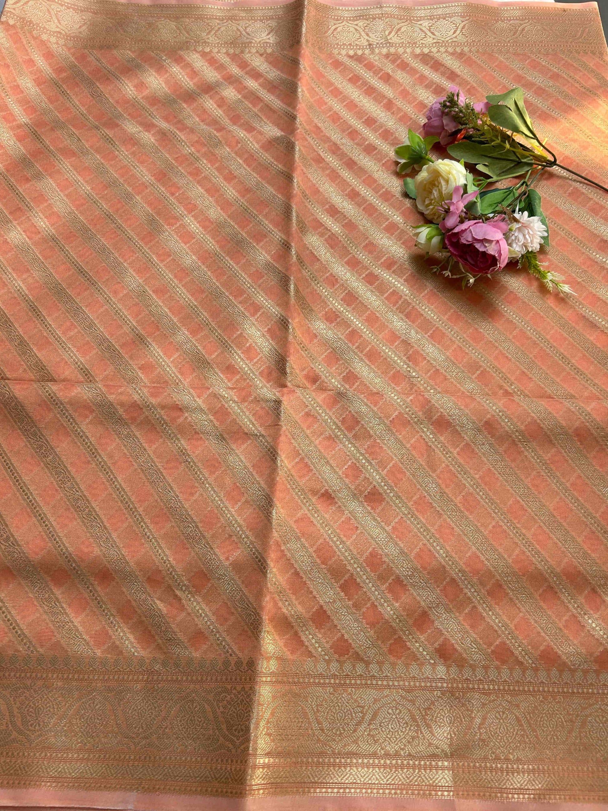 Peach stripes designer banarasi soft silk saree Niaura