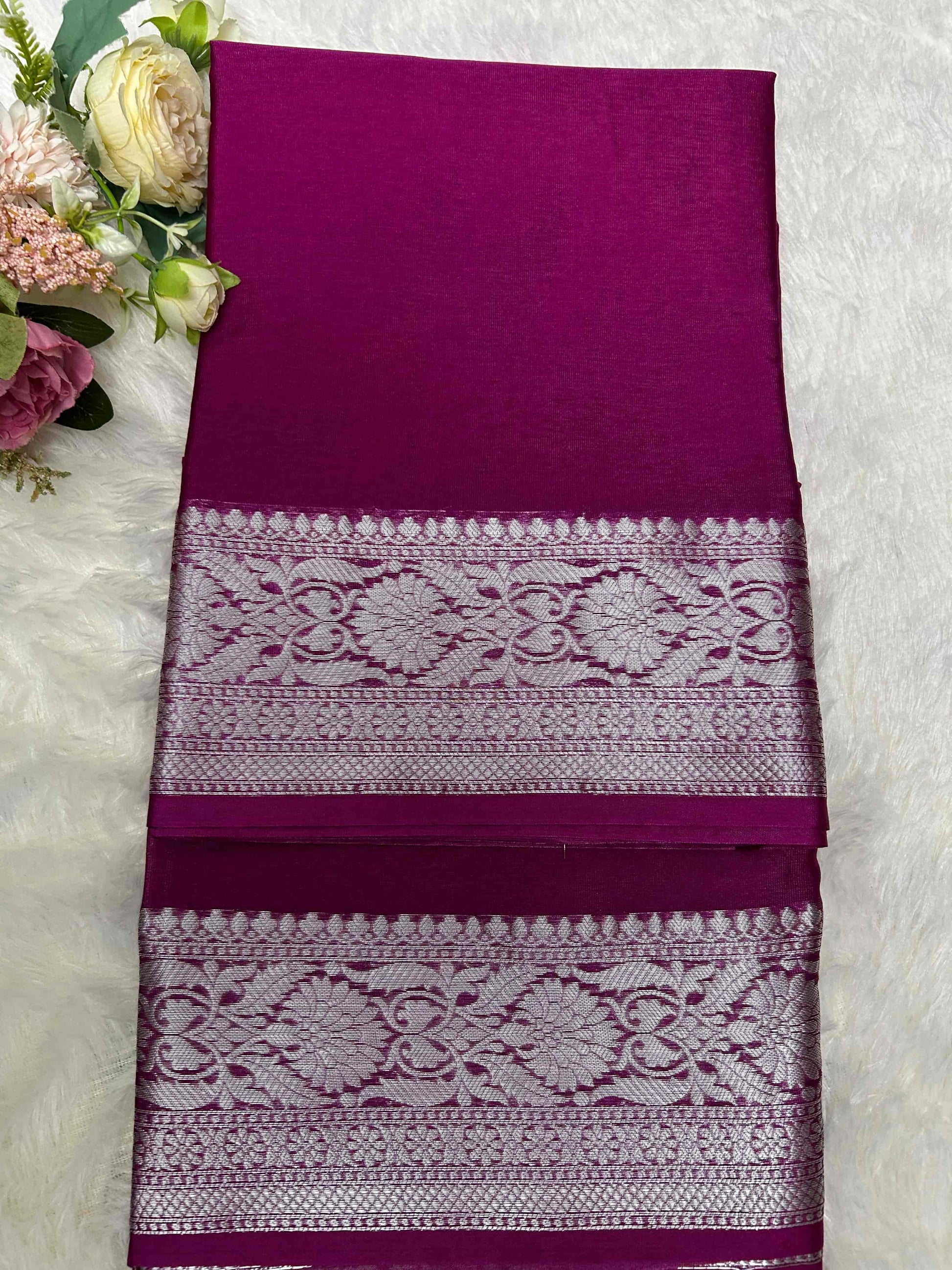 Purple with silver zari boarder dupian banarasi silk saree Niaura