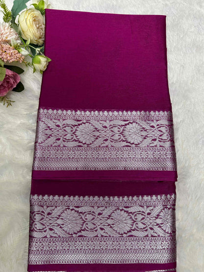 Purple with silver zari boarder dupian banarasi silk saree Niaura