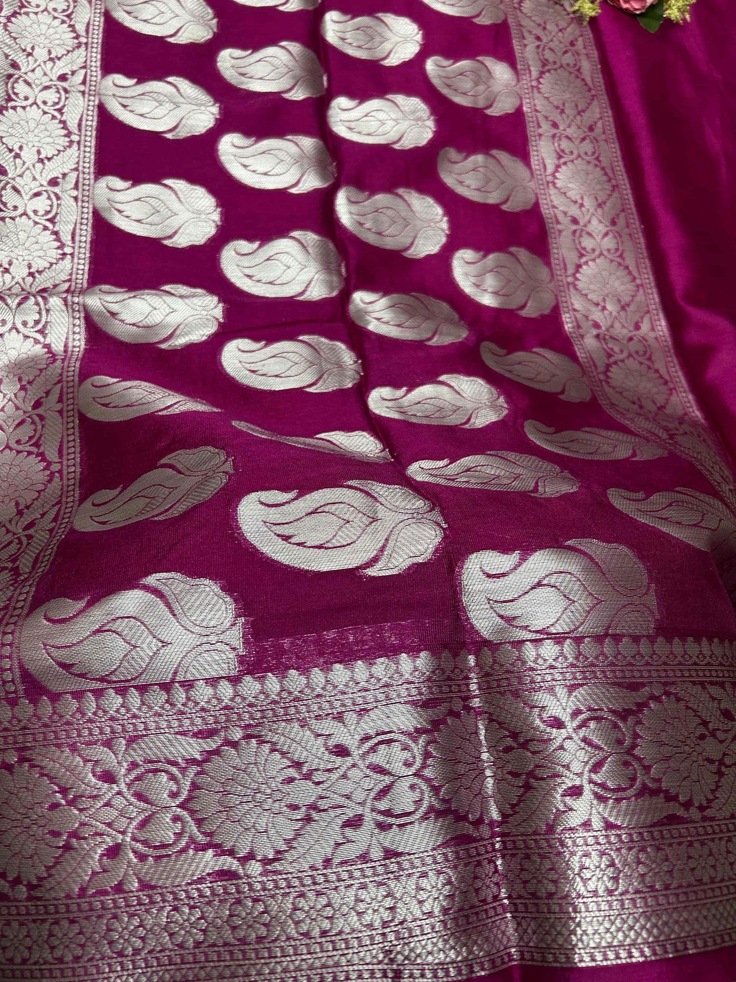 Purple with silver zari boarder dupian banarasi silk saree Niaura