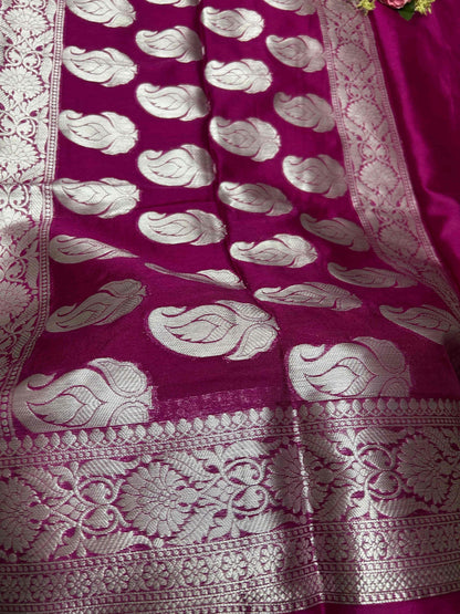 Purple with silver zari boarder dupian banarasi silk saree Niaura