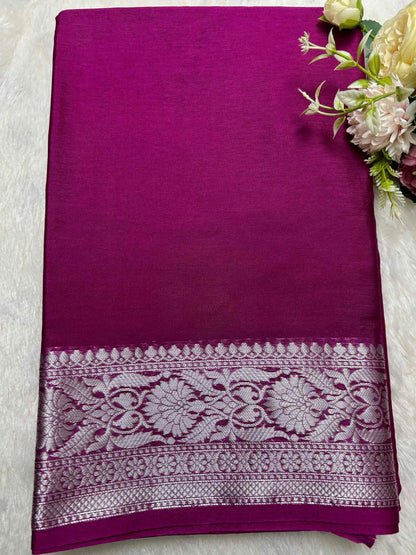 Purple with silver zari boarder dupian banarasi silk saree Niaura