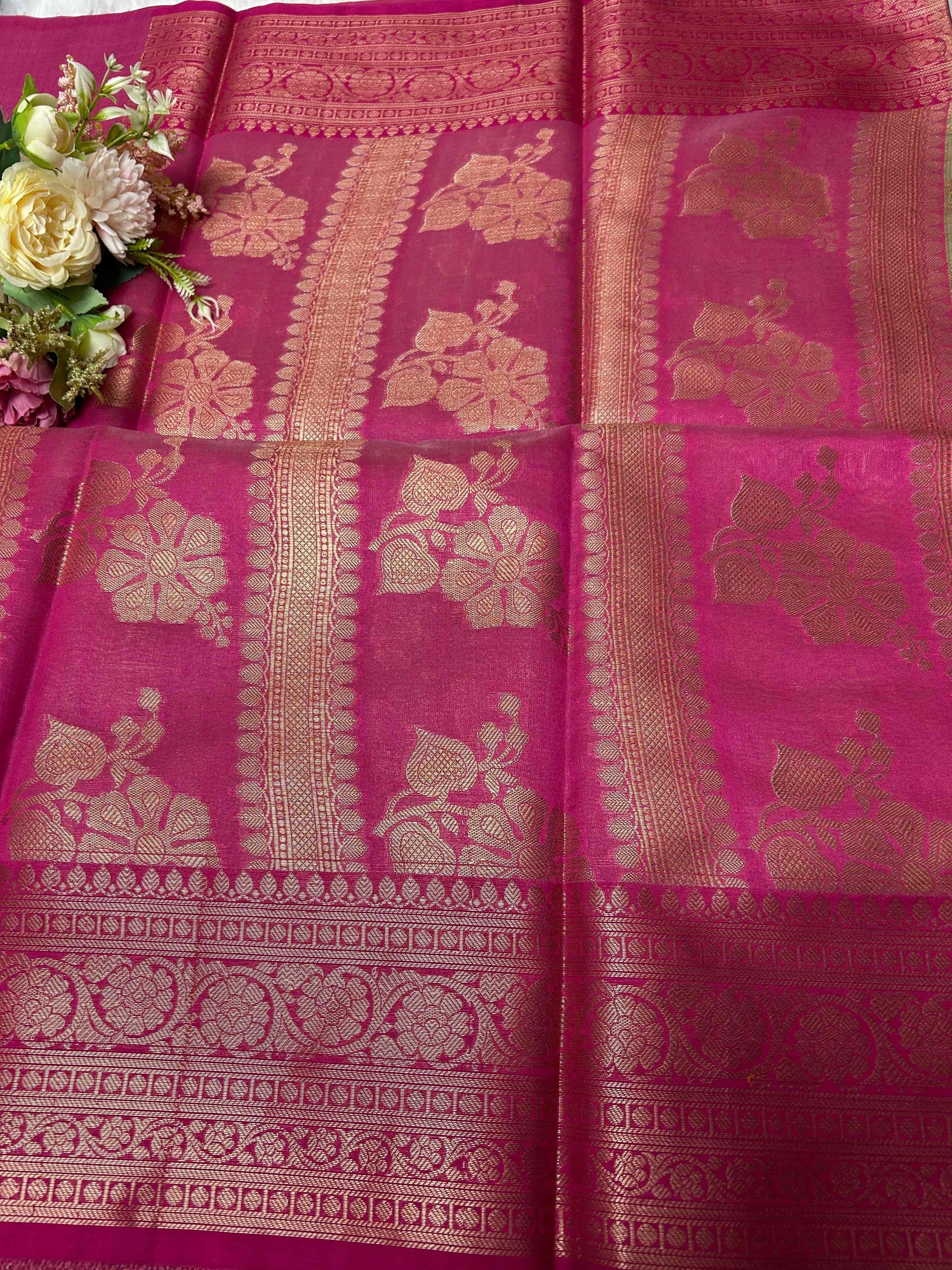 Gold and pink tissue banarasi silk saree Niaura