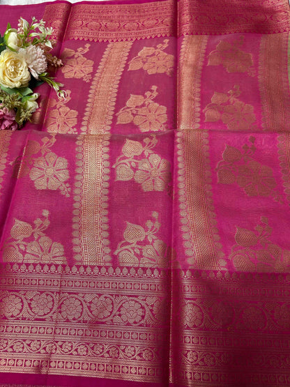 Gold and pink tissue banarasi silk saree Niaura