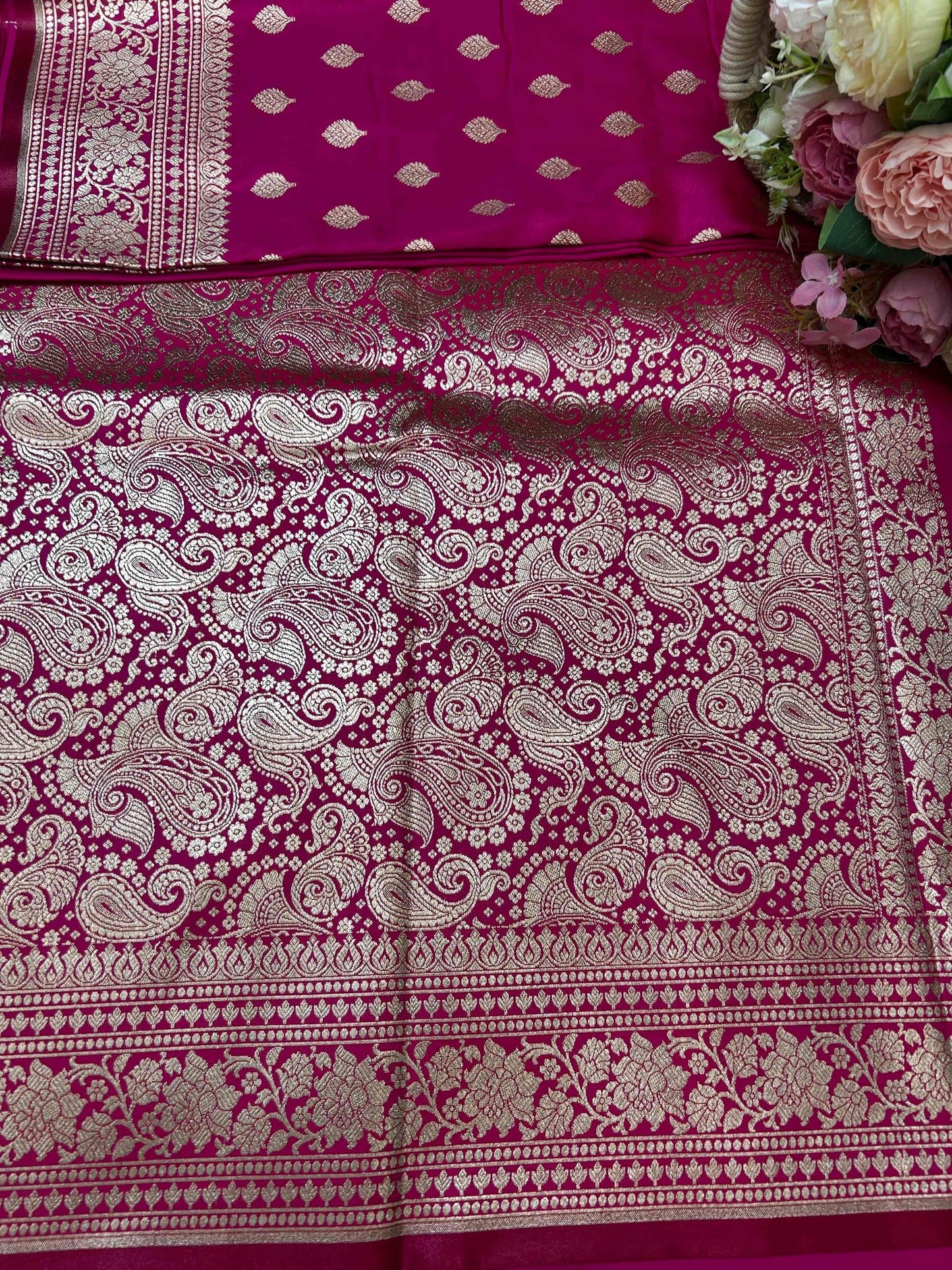 Pink satin banarasi silk saree Niaura
