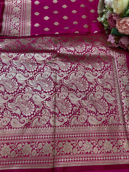 Pink satin banarasi silk saree Niaura