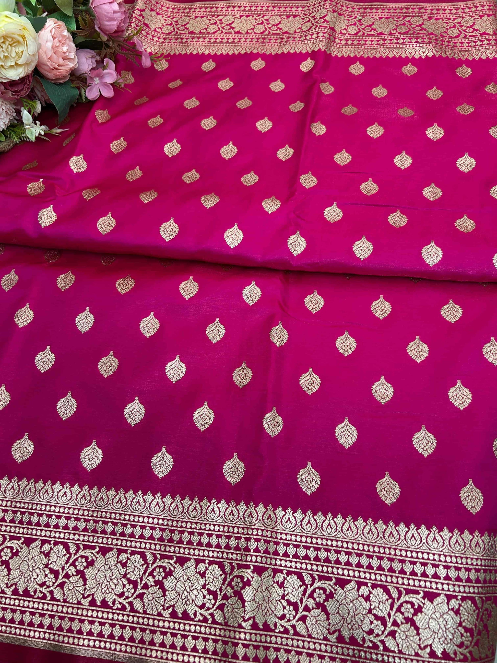 Pink satin banarasi silk saree Niaura
