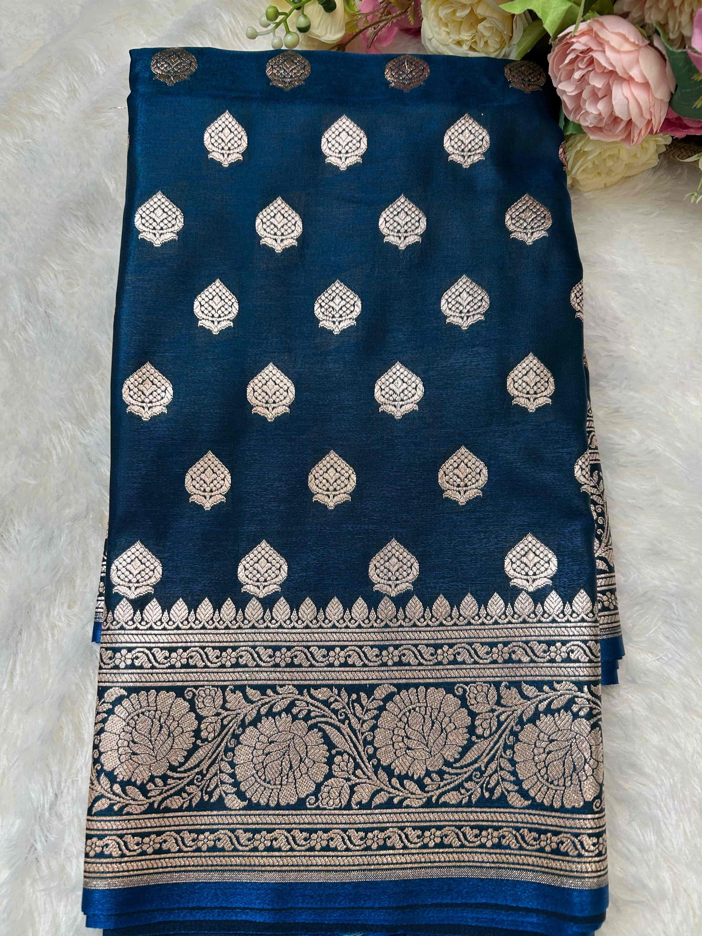 Blue satin banarasi silk saree Niaura