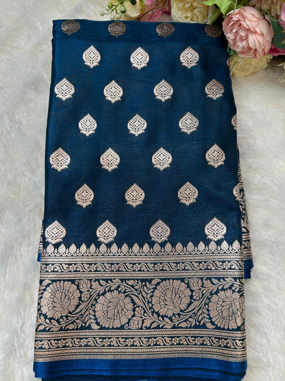 Blue satin banarasi silk saree Niaura
