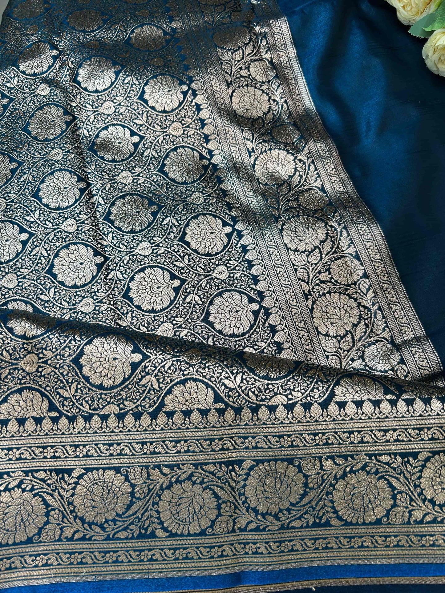 Blue satin banarasi silk saree Niaura