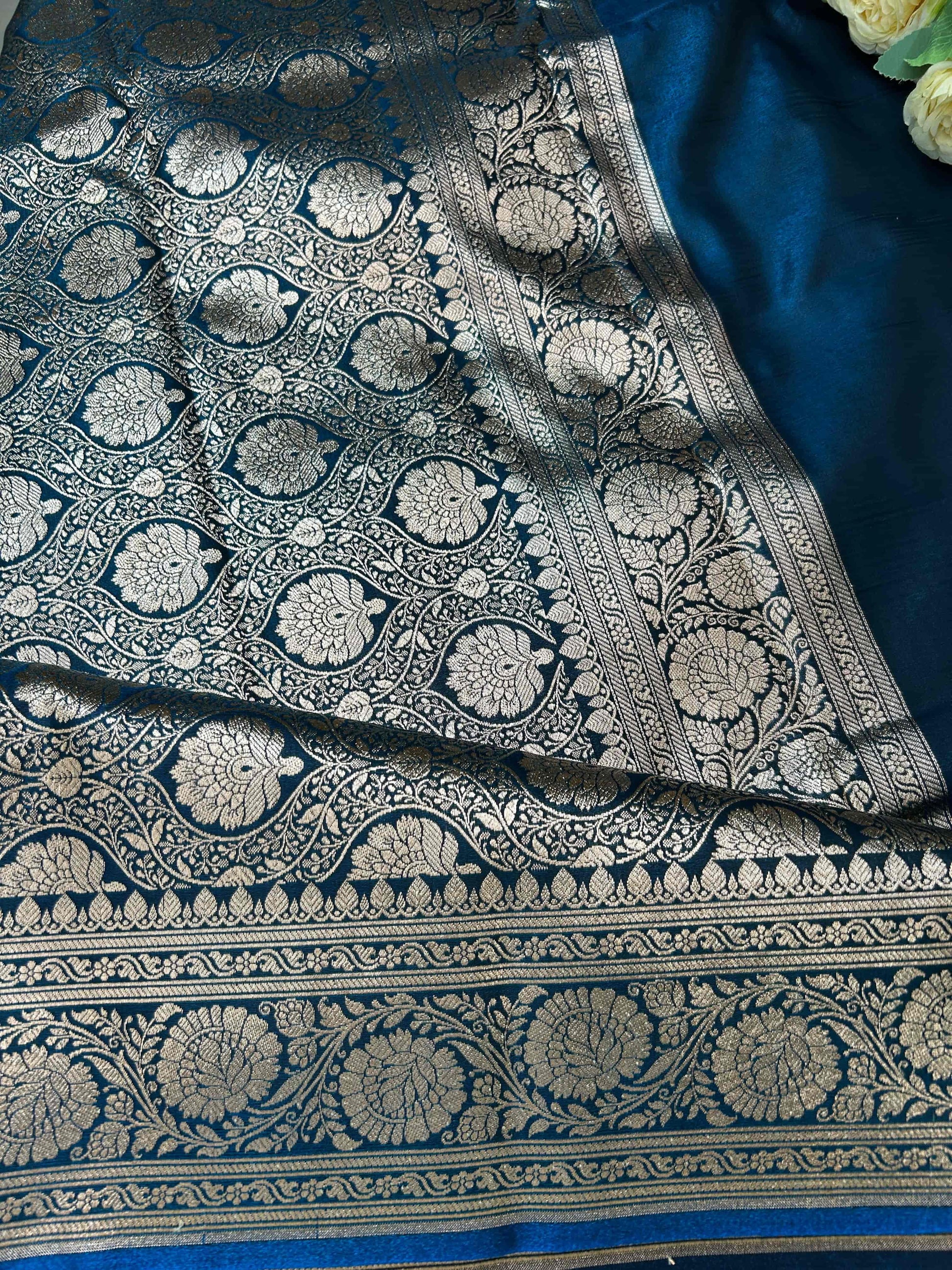 Blue satin banarasi silk saree Niaura