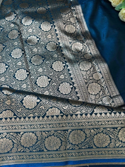 Blue satin banarasi silk saree Niaura