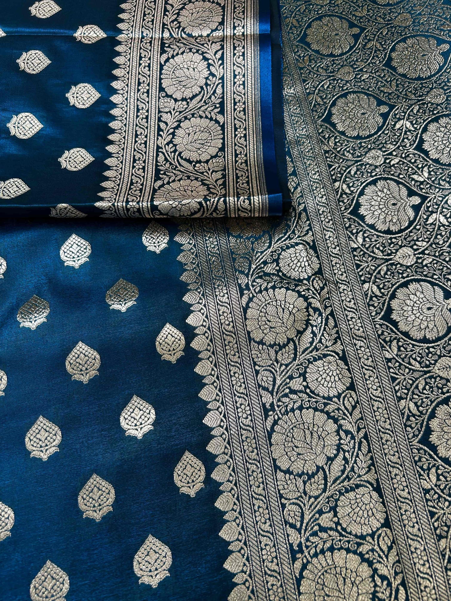 Blue satin banarasi silk saree Niaura