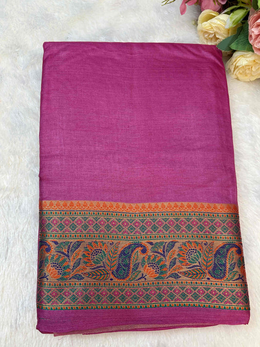 Pink with multicolour pure tusser banarasi silk saree Niaura