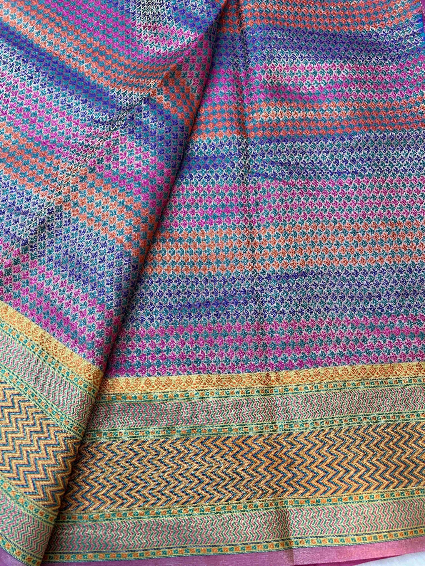 Pink with multicolour pure tusser banarasi silk saree Niaura