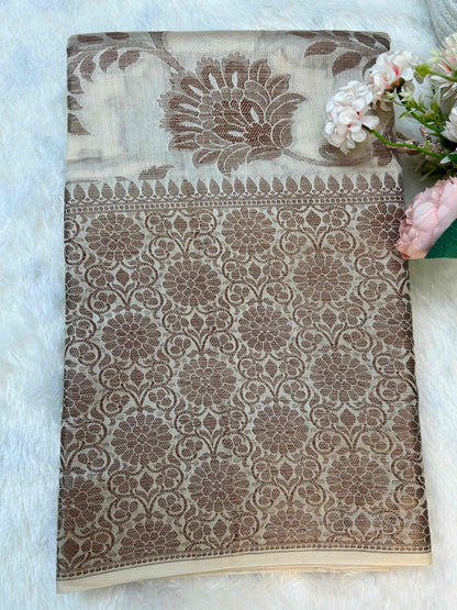 Cream and copper jaal pure banarasi silk saree Niaura