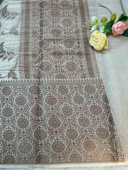 Cream and copper jaal pure banarasi silk saree Niaura