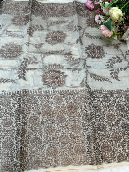 Cream and copper jaal pure banarasi silk saree Niaura