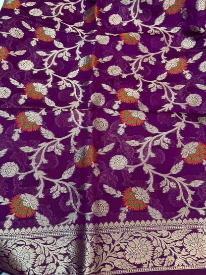 Purple jaal meenakari work georgette banarasi silk saree Niaura