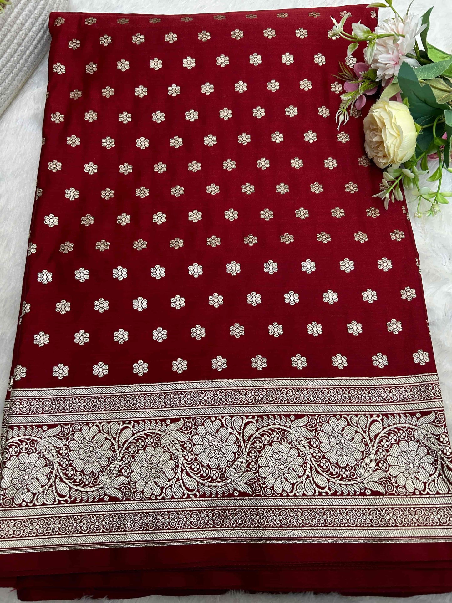 Maroon bridal katan banarasi silk saree Niaura