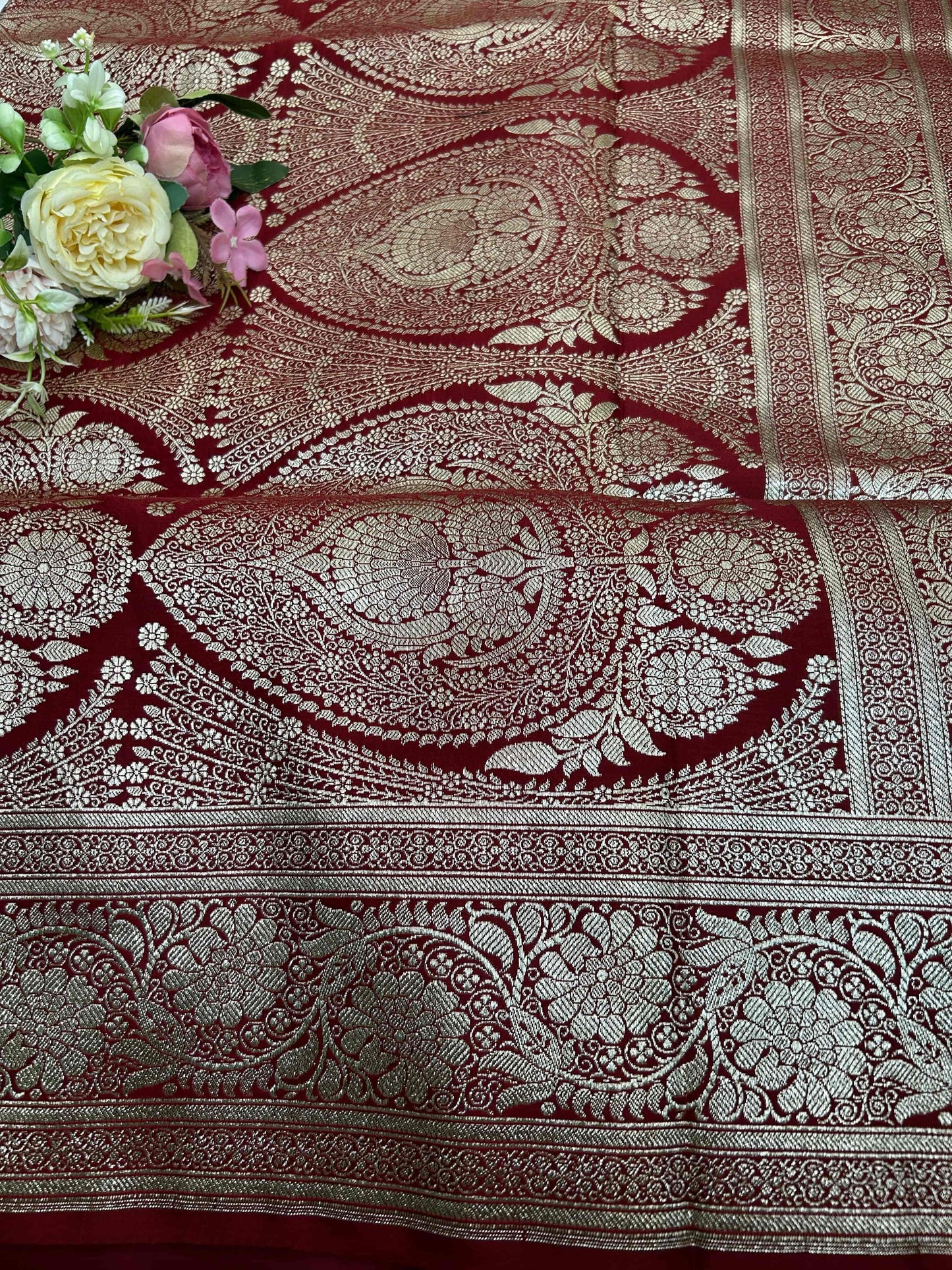 Maroon bridal katan banarasi silk saree Niaura