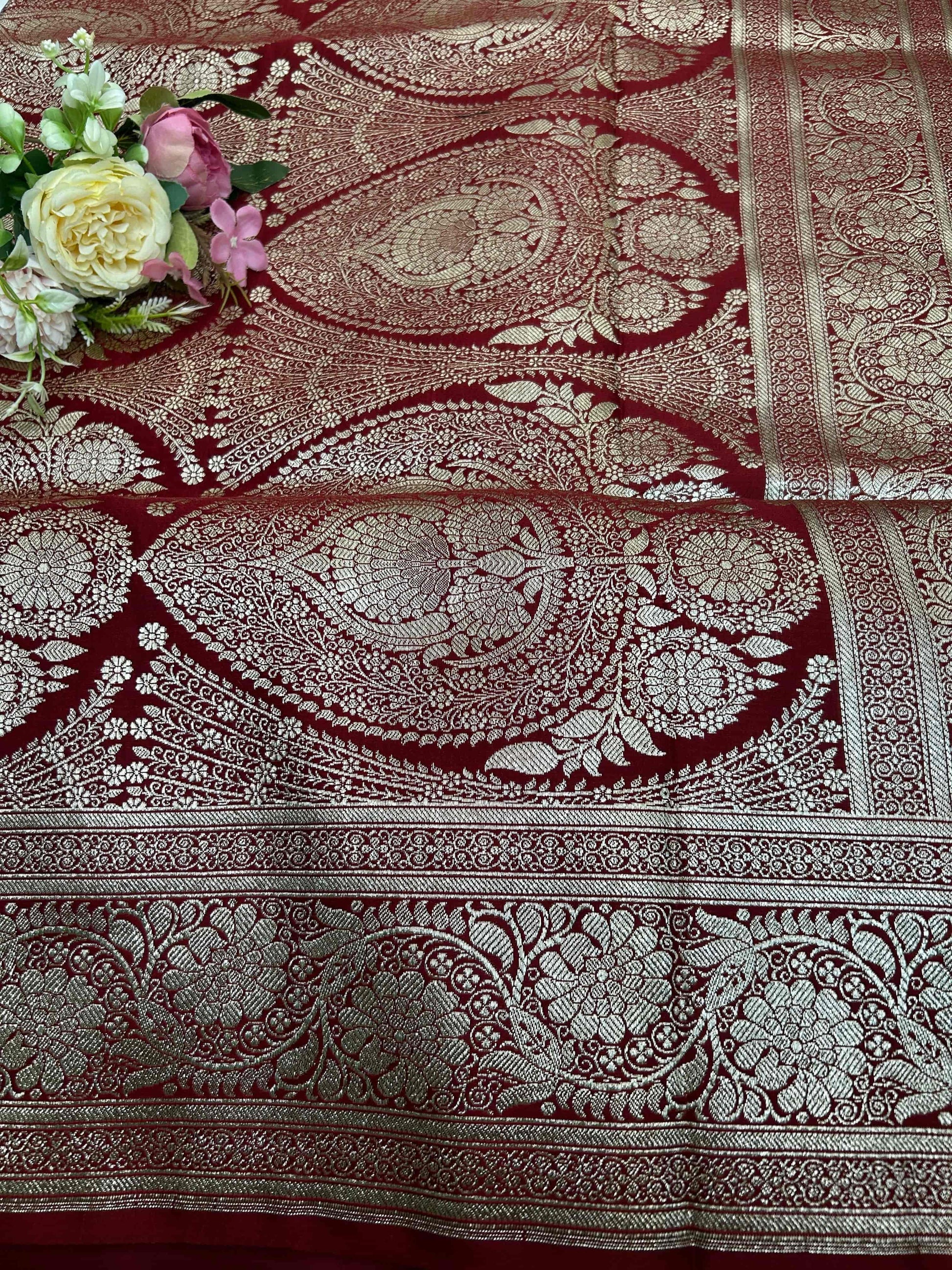 Maroon bridal katan banarasi silk saree Niaura