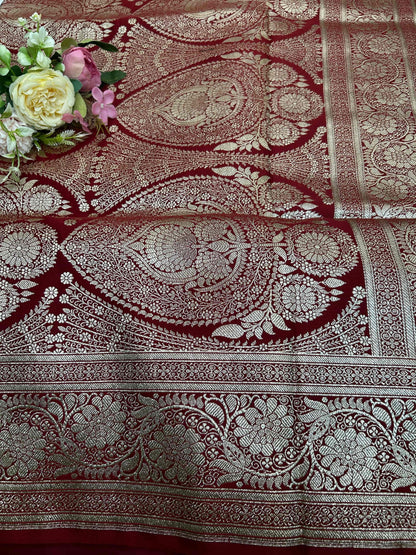Maroon bridal katan banarasi silk saree Niaura