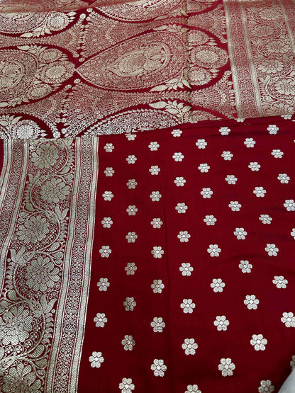 Maroon bridal katan banarasi silk saree Niaura