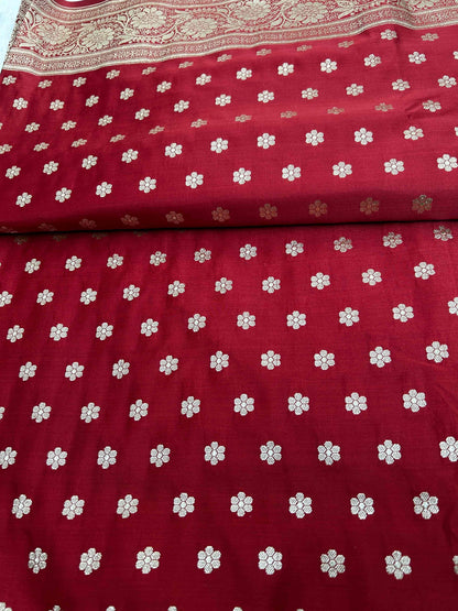 Maroon bridal katan banarasi silk saree Niaura