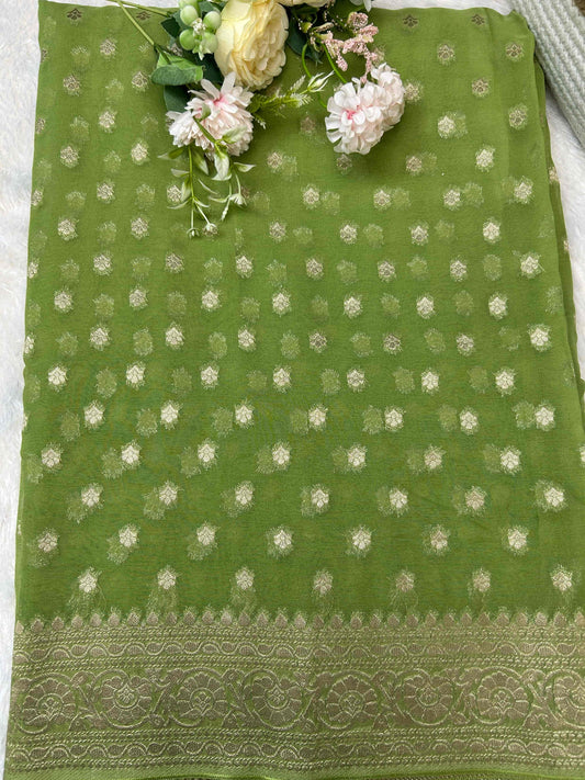Green pure georgette banrasi silk saree Niaura