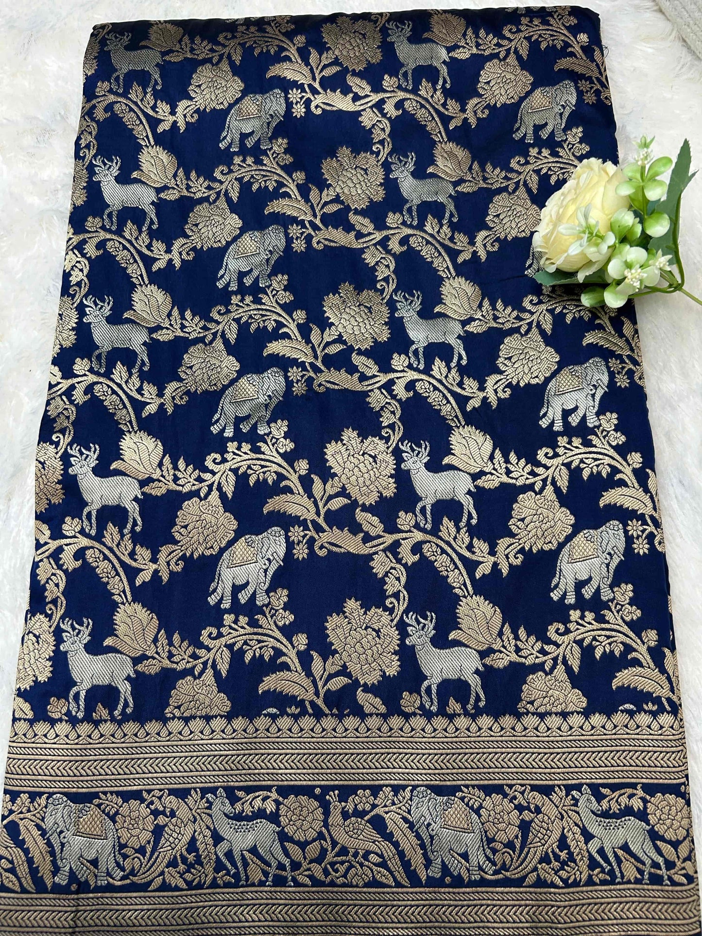 Blue animal design katan banarasi silk saree Niaura