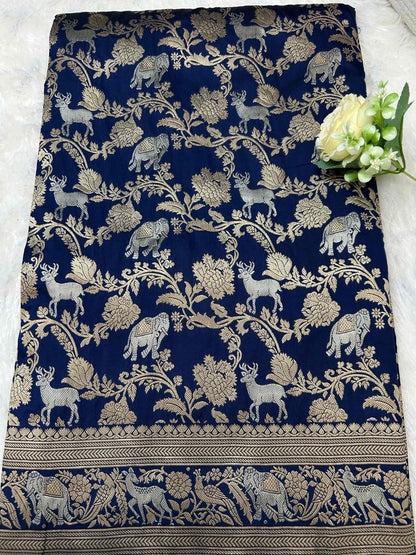 Blue animal design katan banarasi silk saree Niaura