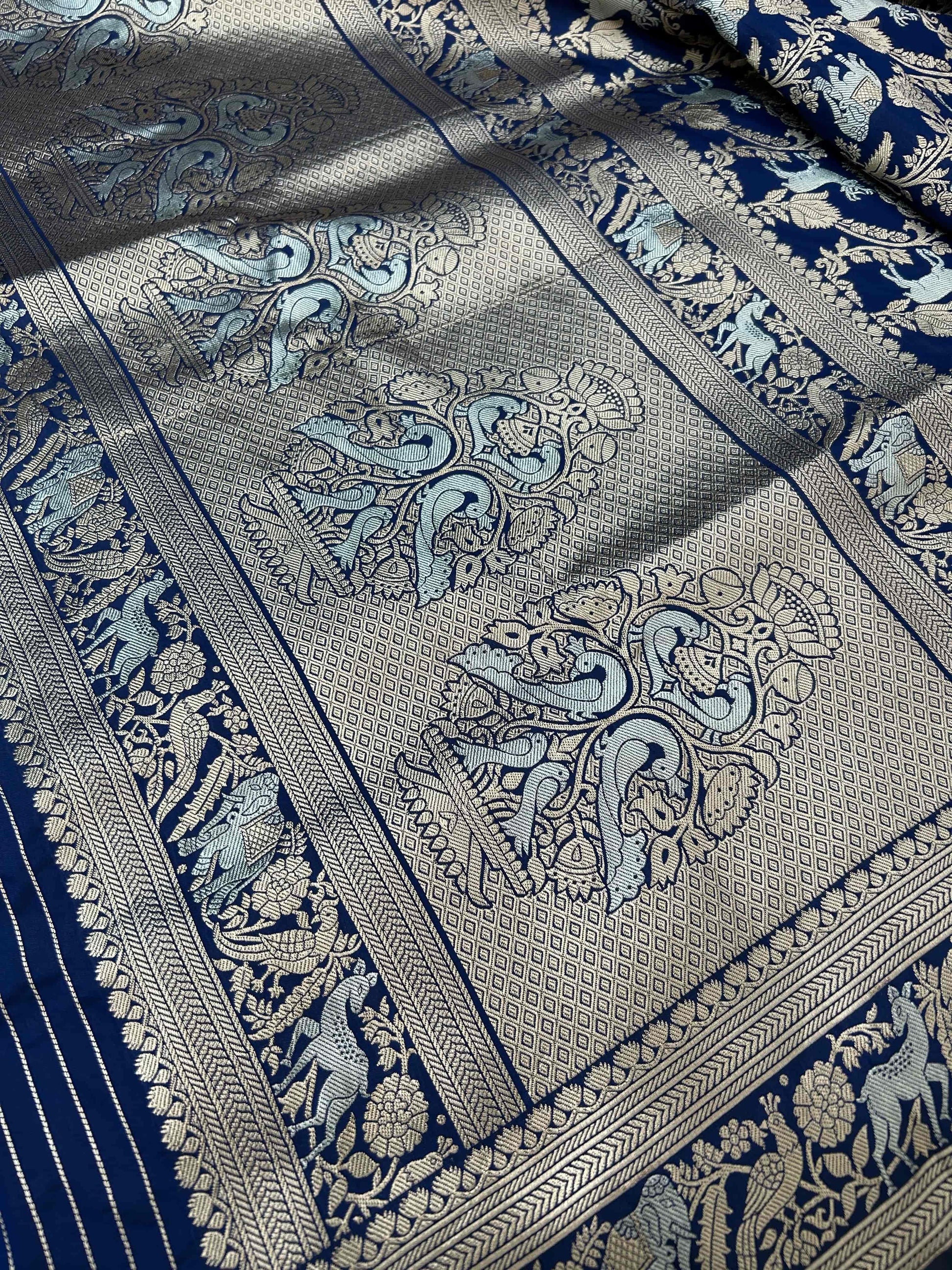 Blue animal design katan banarasi silk saree Niaura