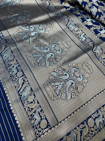 Blue animal design katan banarasi silk saree Niaura
