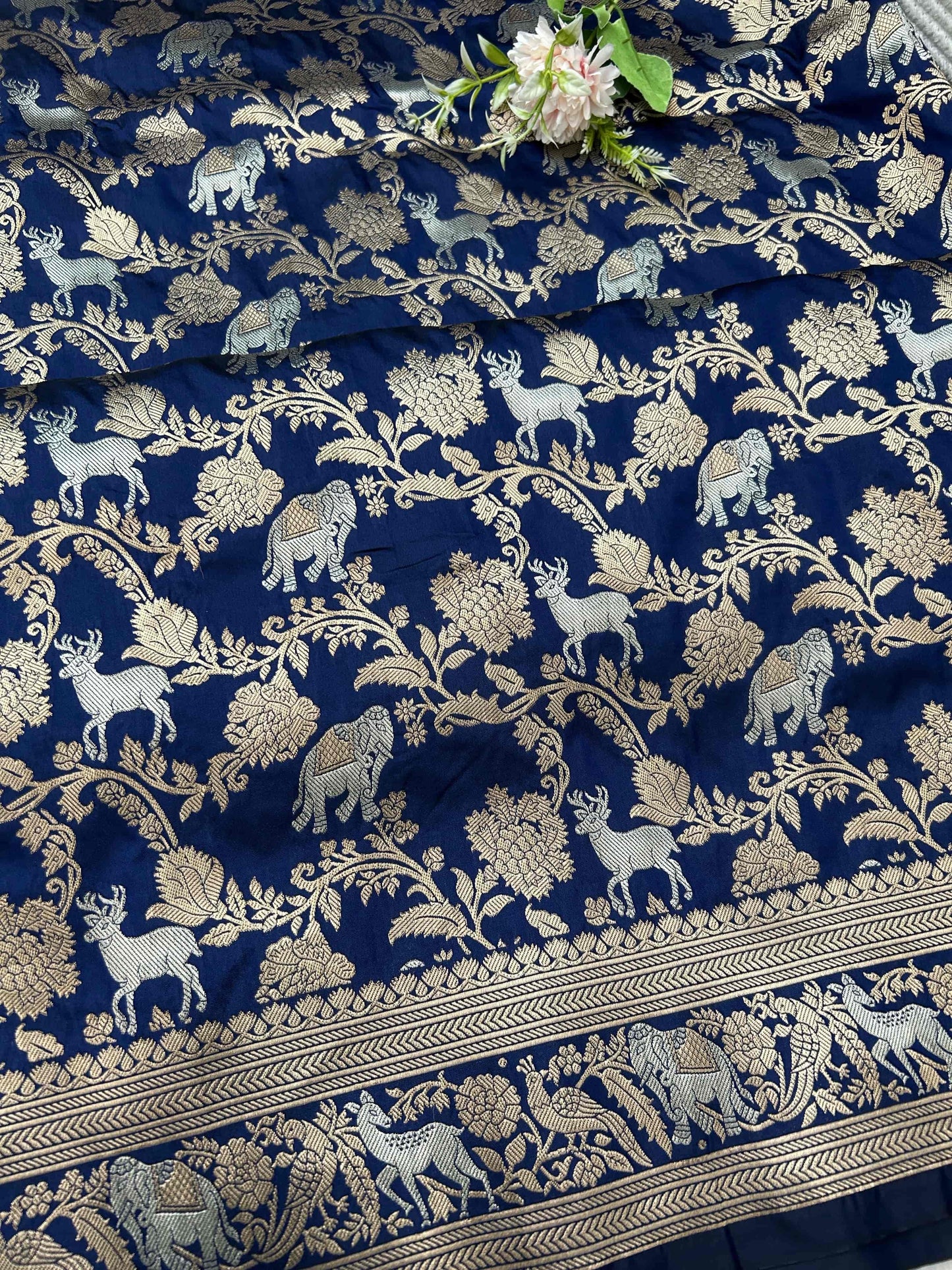 Blue animal design katan banarasi silk saree Niaura