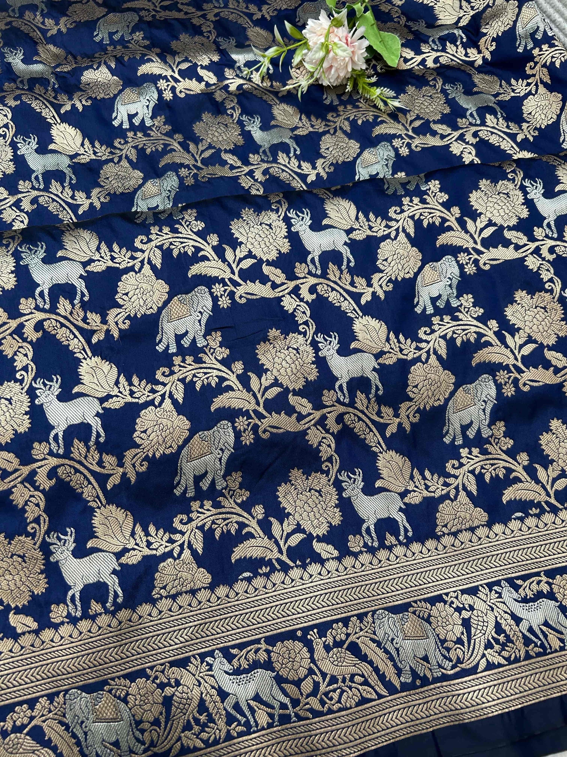 Blue animal design katan banarasi silk saree Niaura