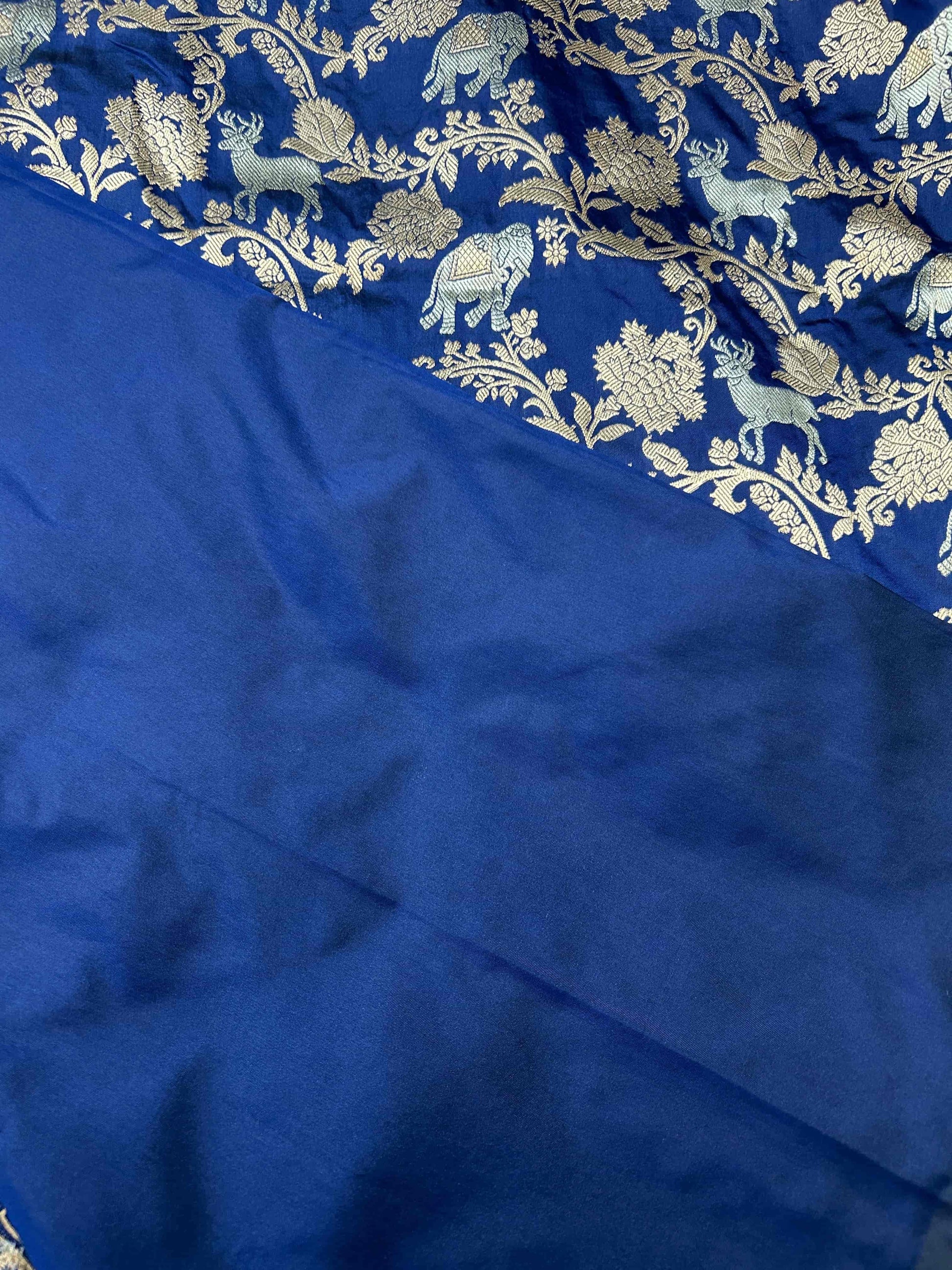 Blue animal design katan banarasi silk saree Niaura