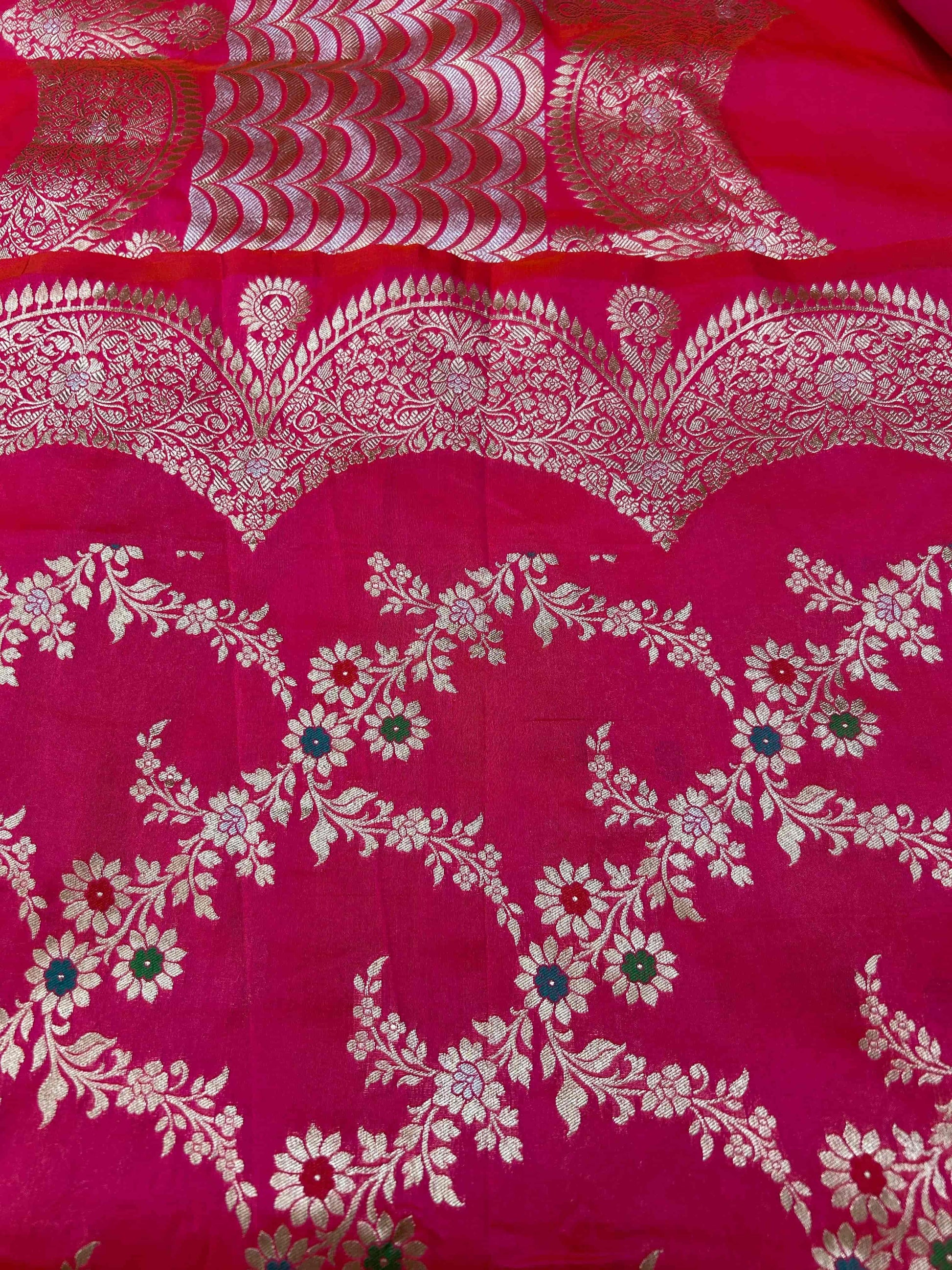 Pink scallop boarder meenakari katan banarasi silk saree Niaura