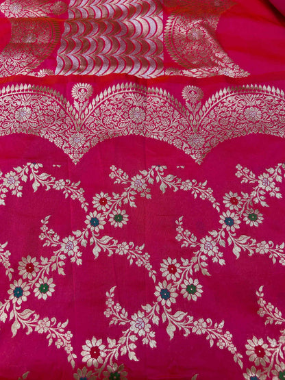 Pink scallop boarder meenakari katan banarasi silk saree Niaura