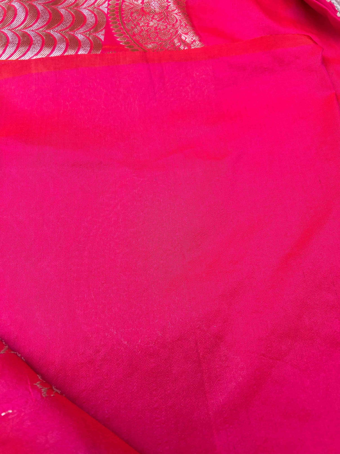 Pink scallop boarder meenakari katan banarasi silk saree Niaura