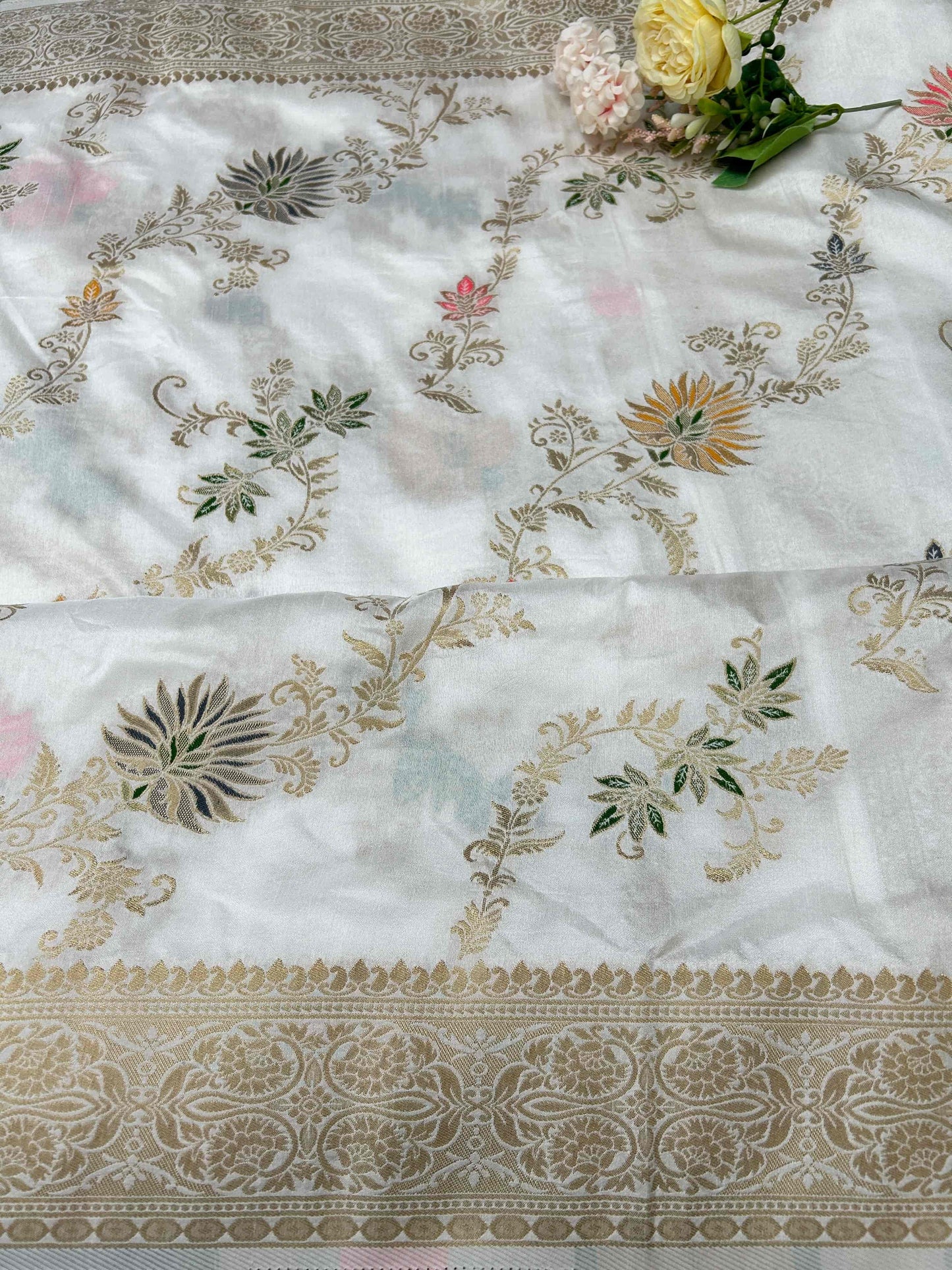 White meenakari designer soft banarasi silk saree Niaura