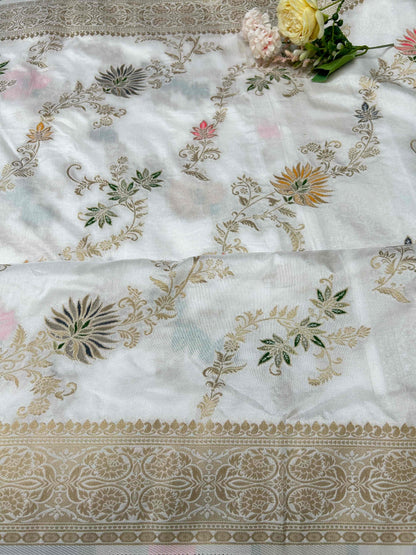 White meenakari designer soft banarasi silk saree Niaura