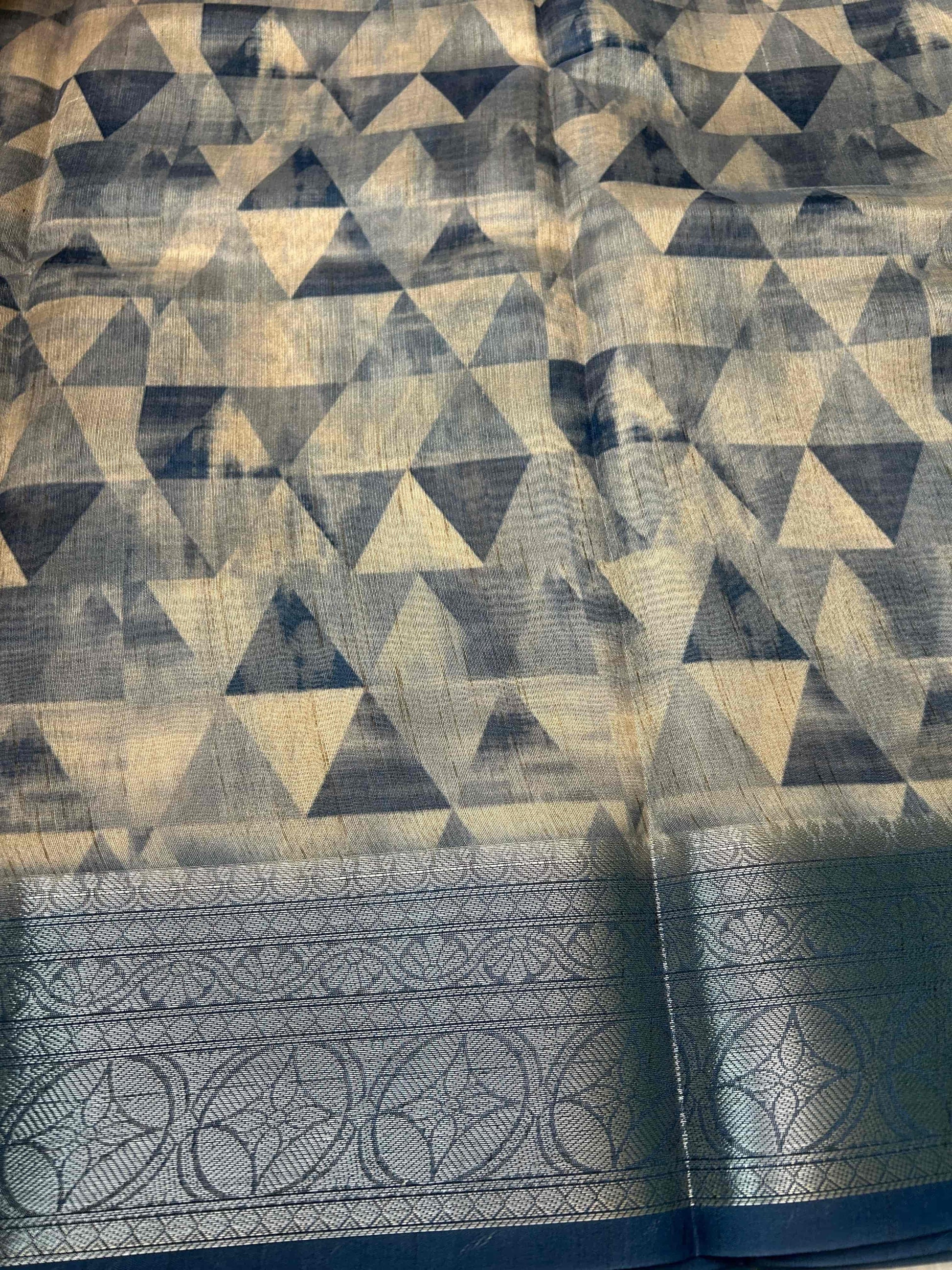 Blue and beige digital print pure tusser banarasi silk saree Niaura