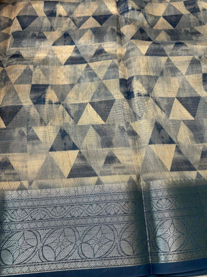 Blue and beige digital print pure tusser banarasi silk saree Niaura