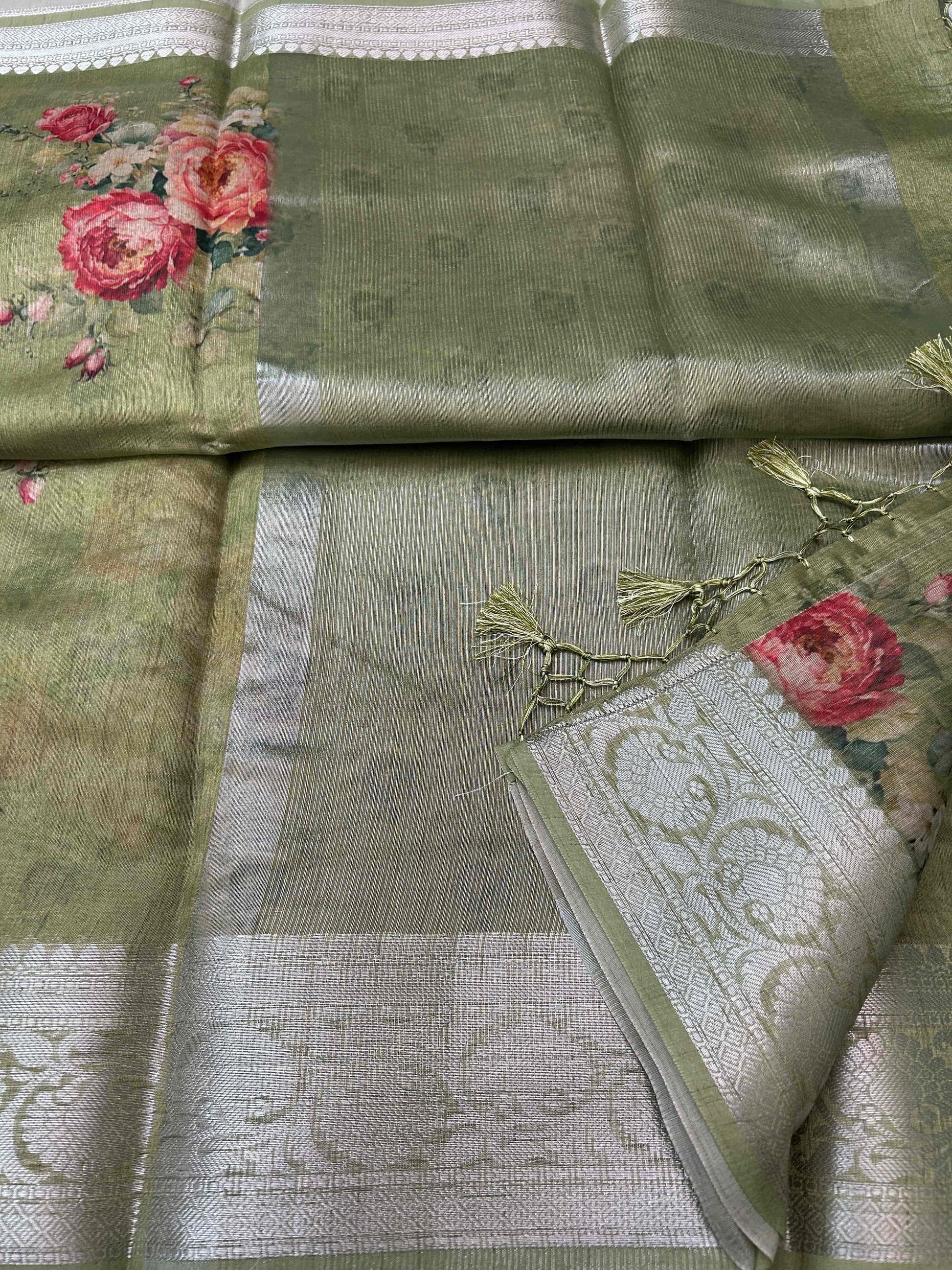 Green digital print pure tusser banarasi silk saree Niaura