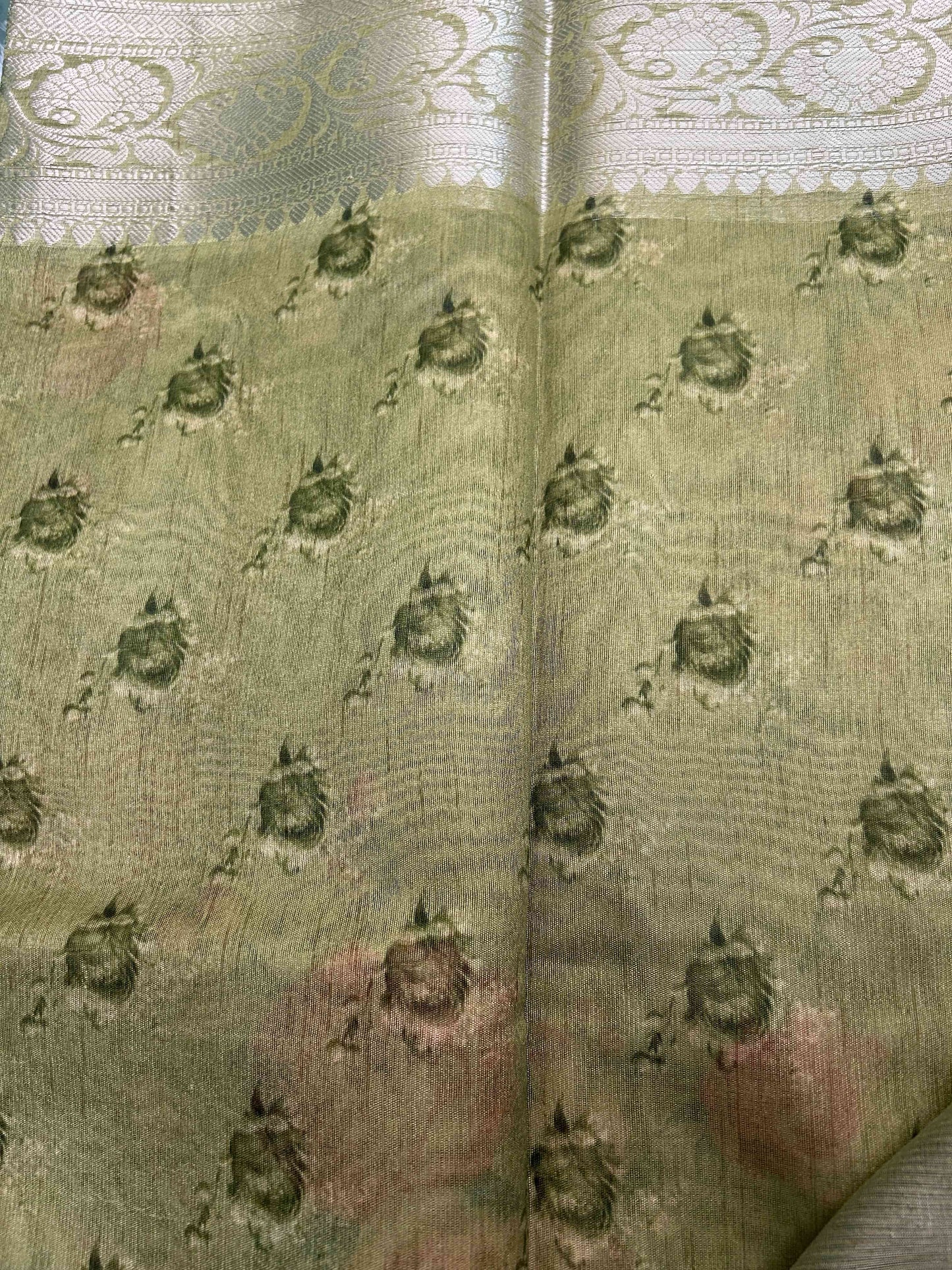 Green digital print pure tusser banarasi silk saree Niaura