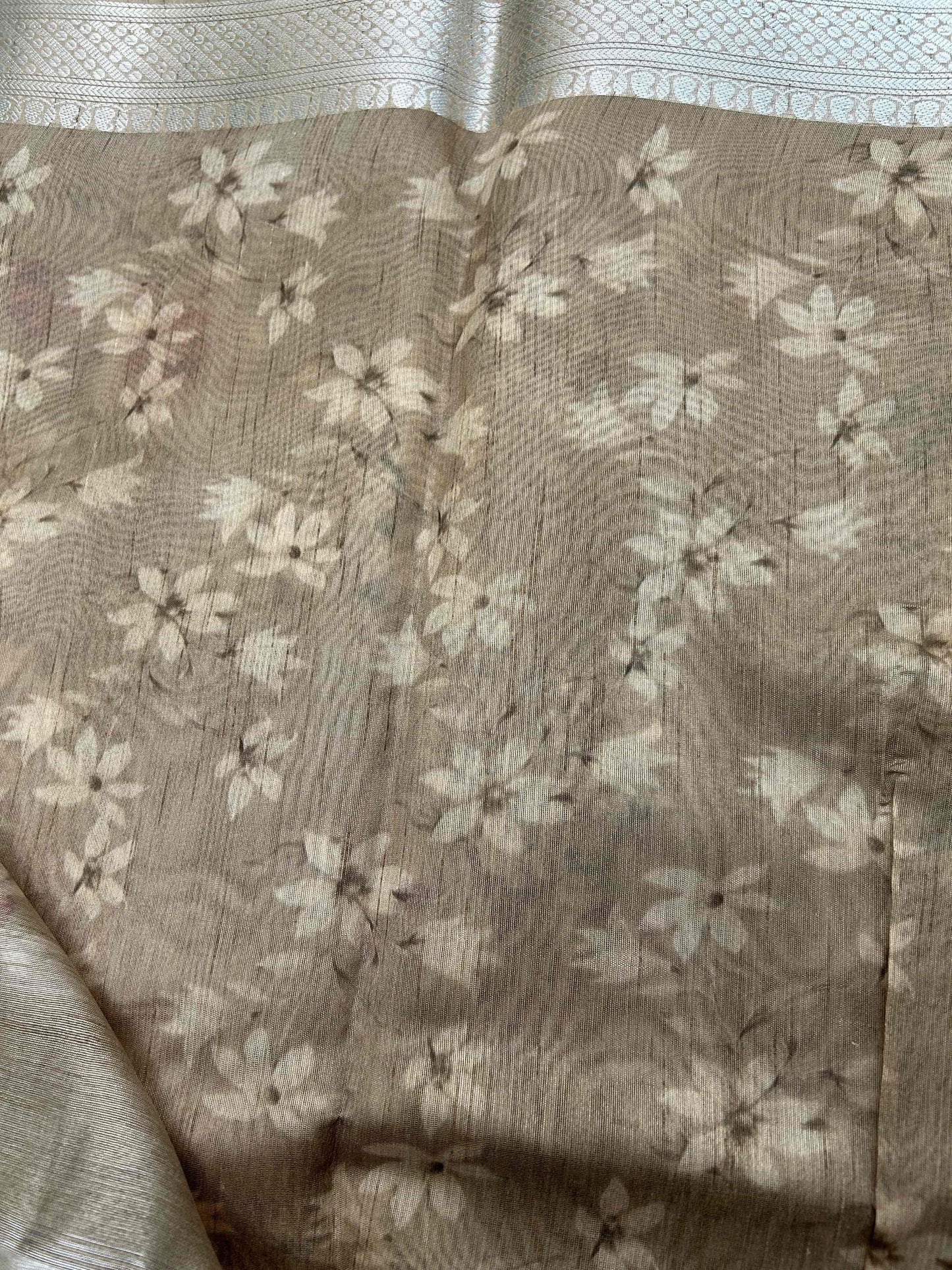 Brown digital print pure tusser banarasi silk saree Niaura