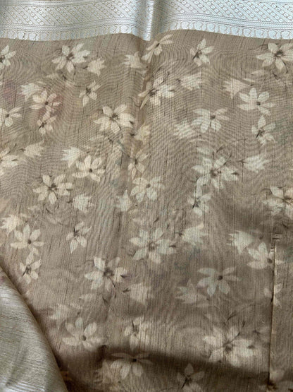 Brown digital print pure tusser banarasi silk saree Niaura