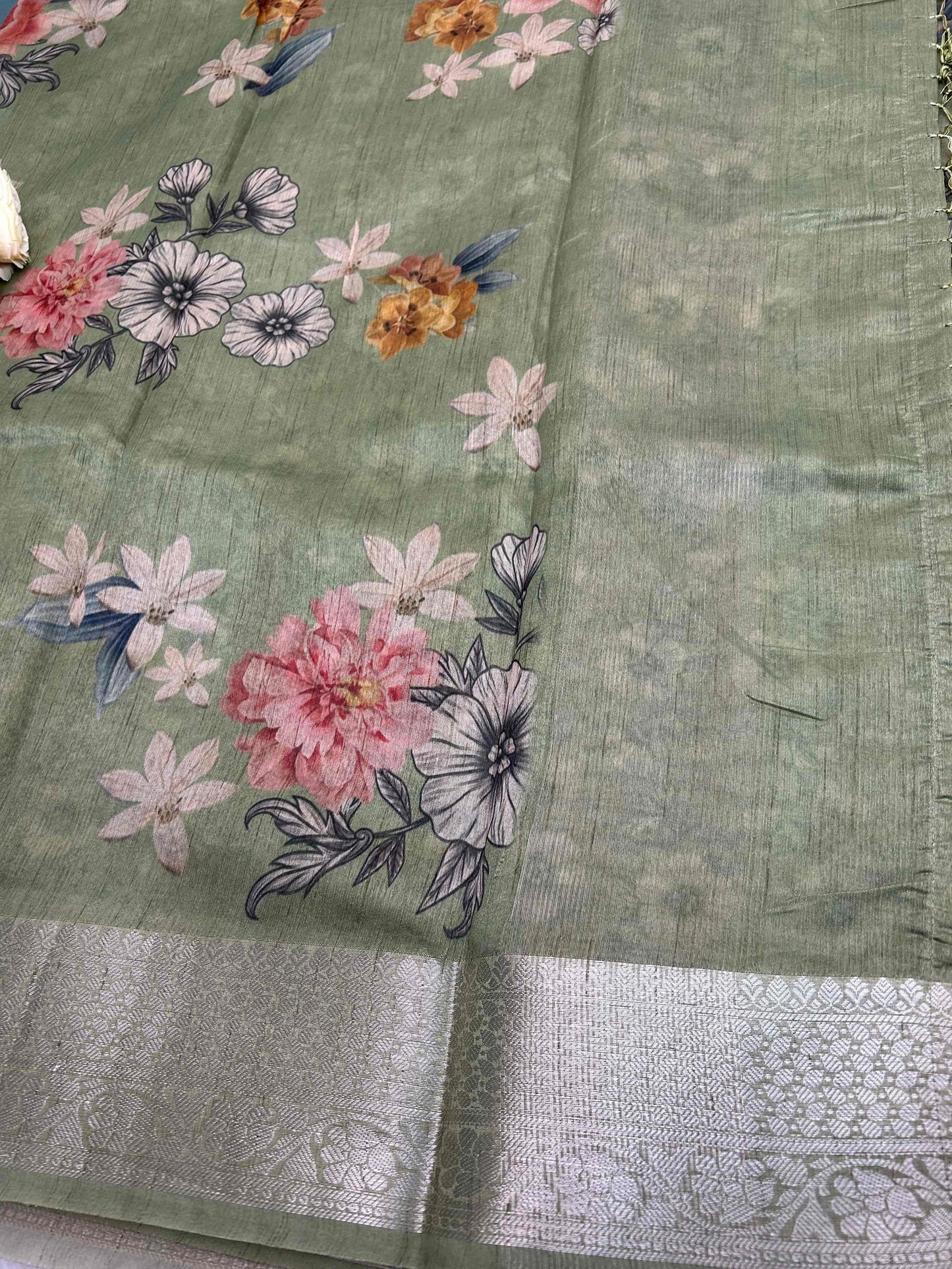Green digital print pure tusser banarasi silk saree Niaura