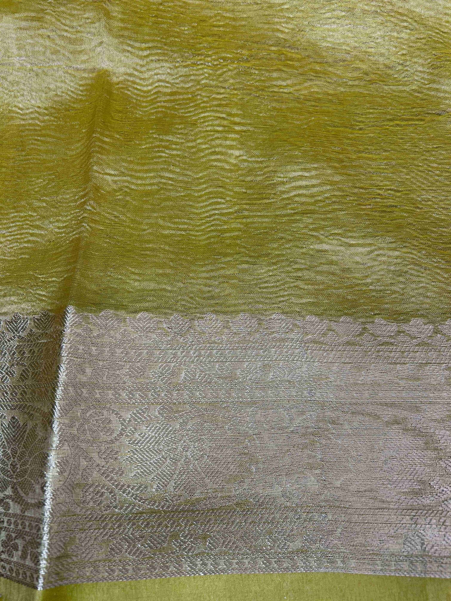 Yellow with threadwork crush tissue banarasi silk saree Niaura